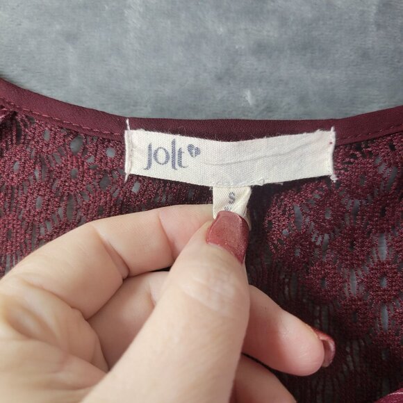 Jolt Womens Small Peasant Blouse Burgundy White Ikat Print Boho 3/4 Sleeve - Picture 2 of 10